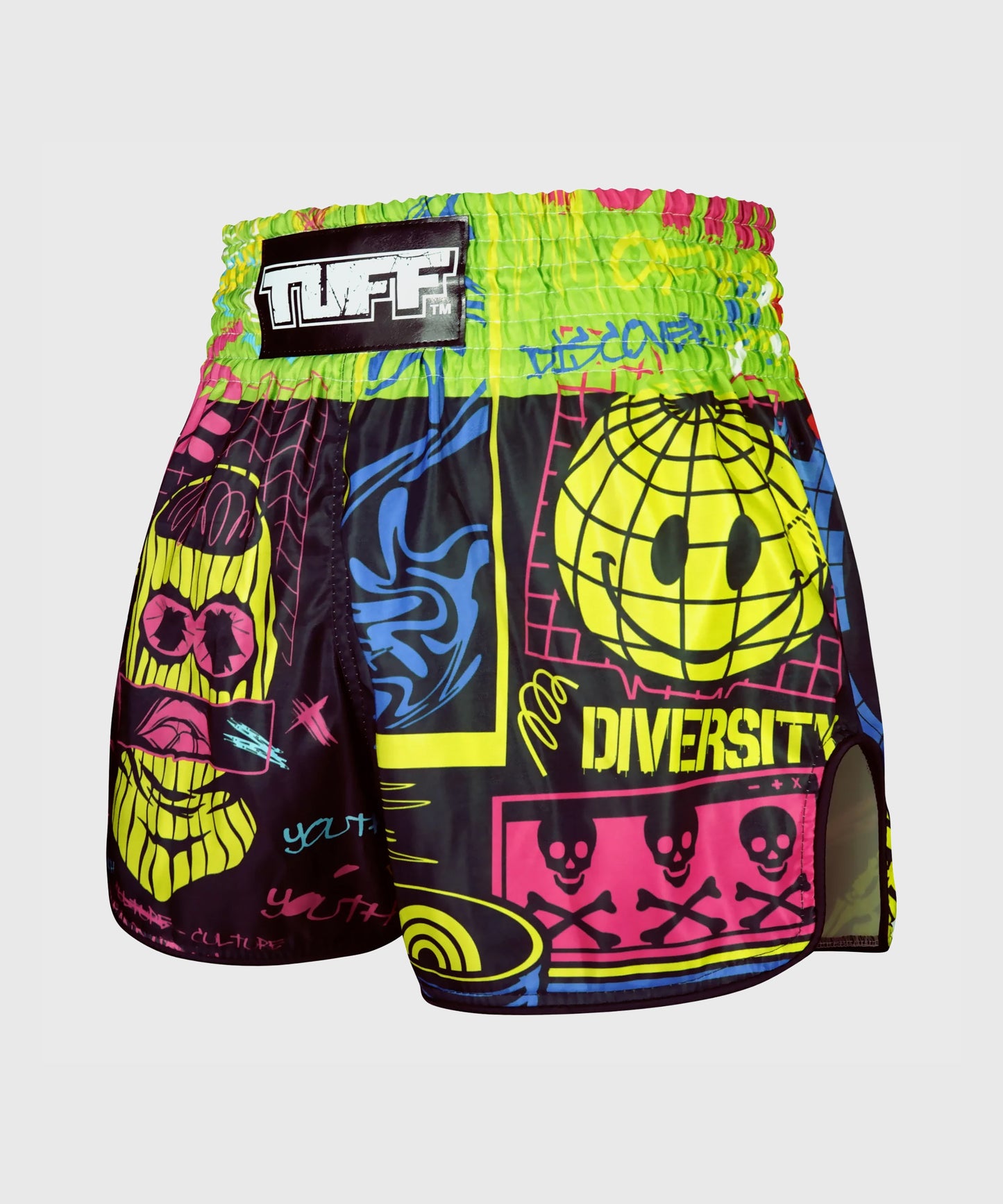 Tuff Retro Style Neon Graffiti Pantaloncini da Muay Thai - Nero