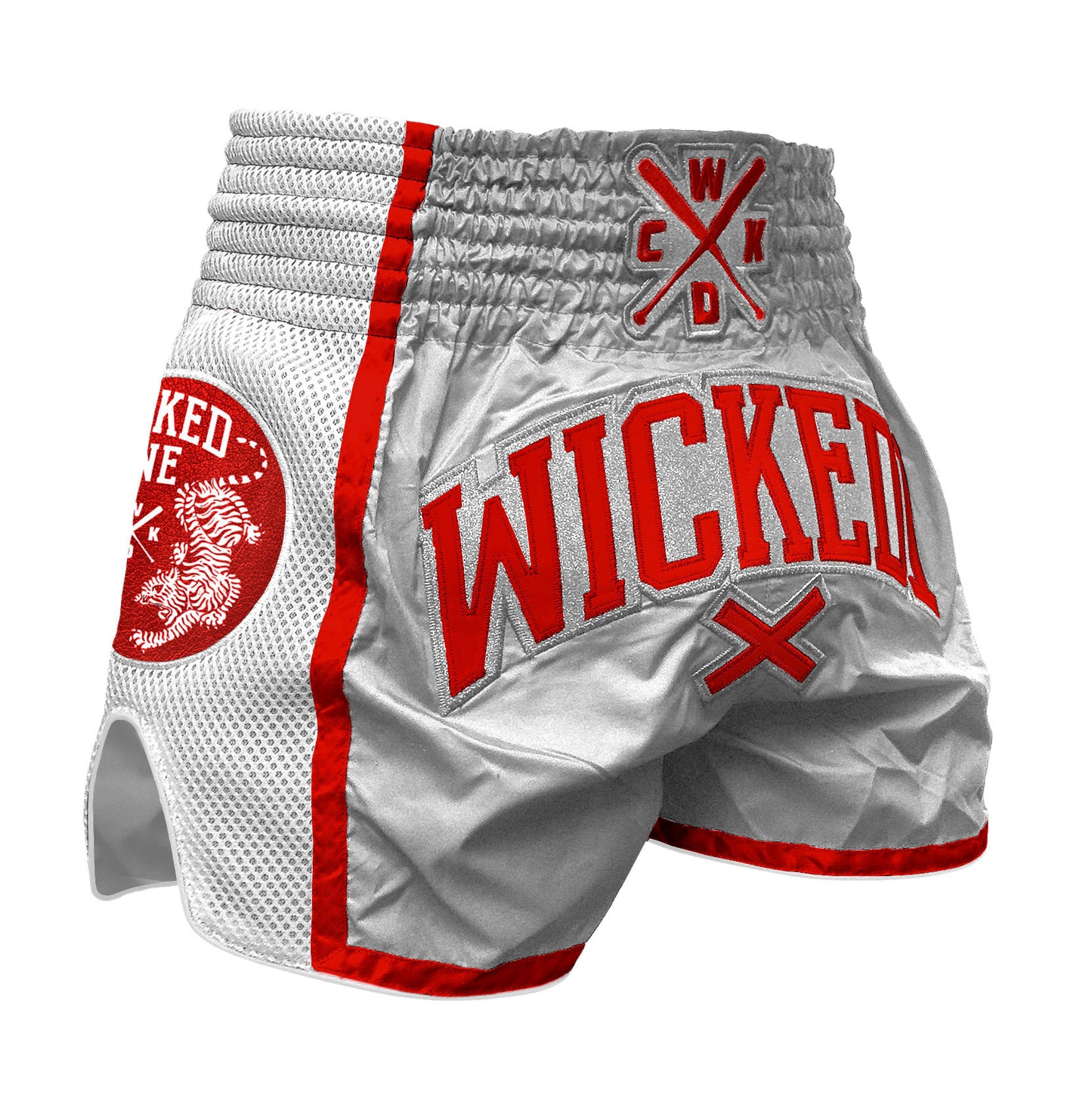 Wicked One Silvery Pantalones de Muay Thai - Blanco/Rojo